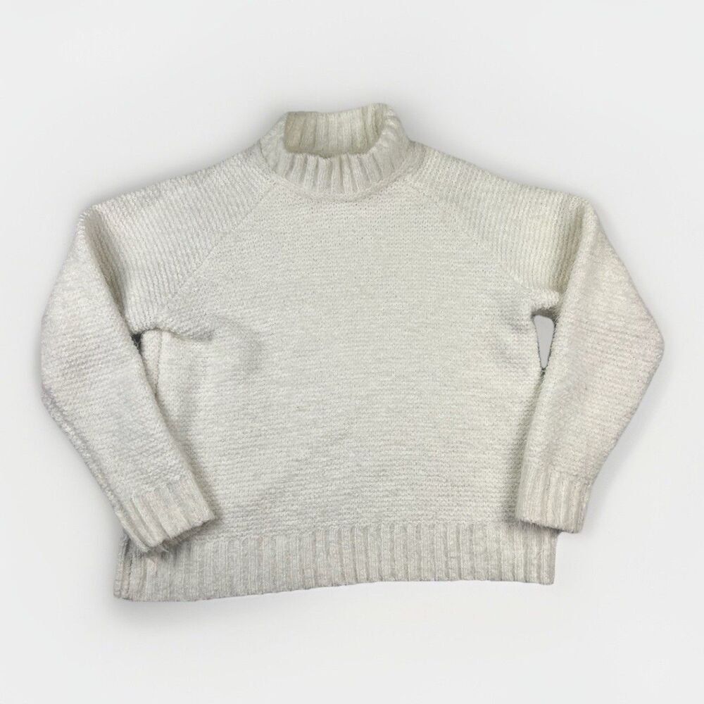 Fuzzy Mock Neck Sweater Lou & Gray White Womens M Soft Comfortcore Minimalist